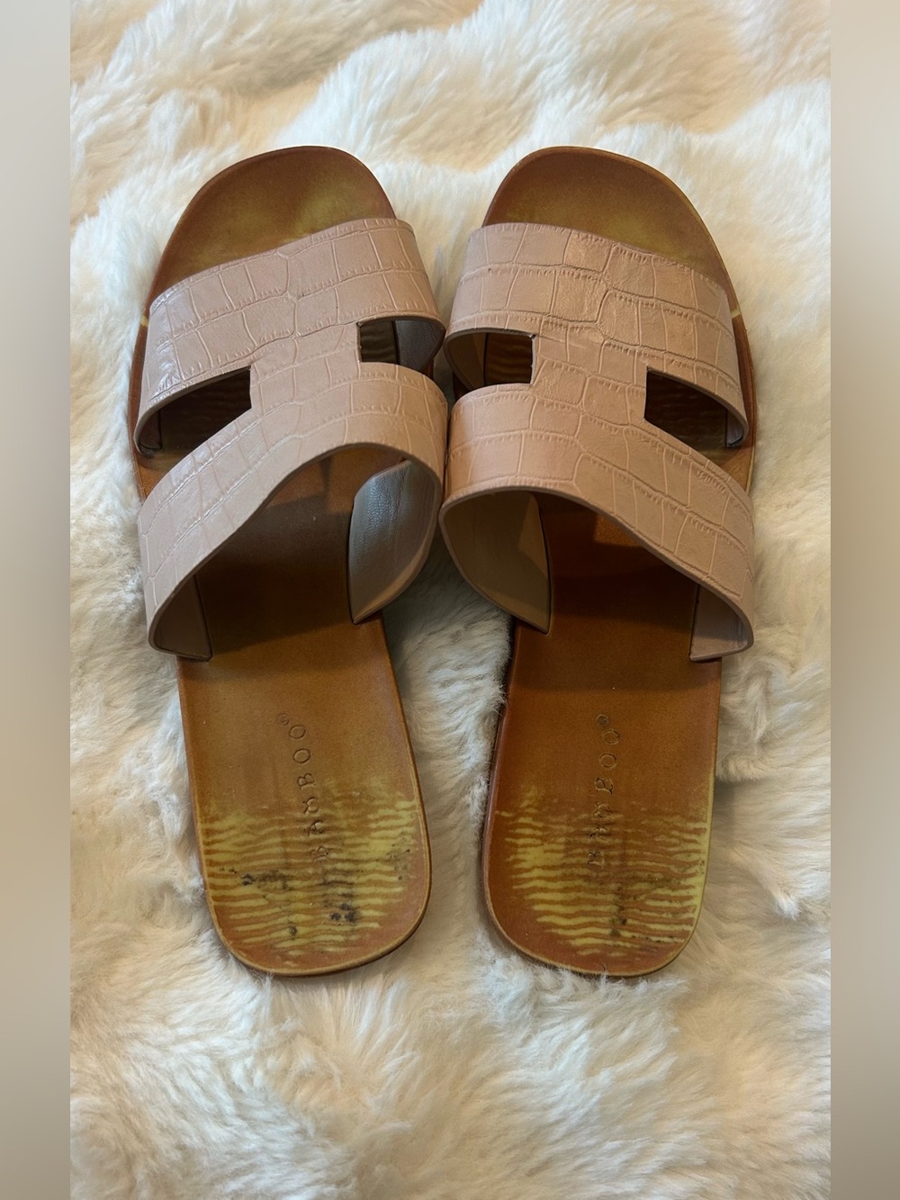BAMBOO Croc-Embossed Slide Sandals in Blush